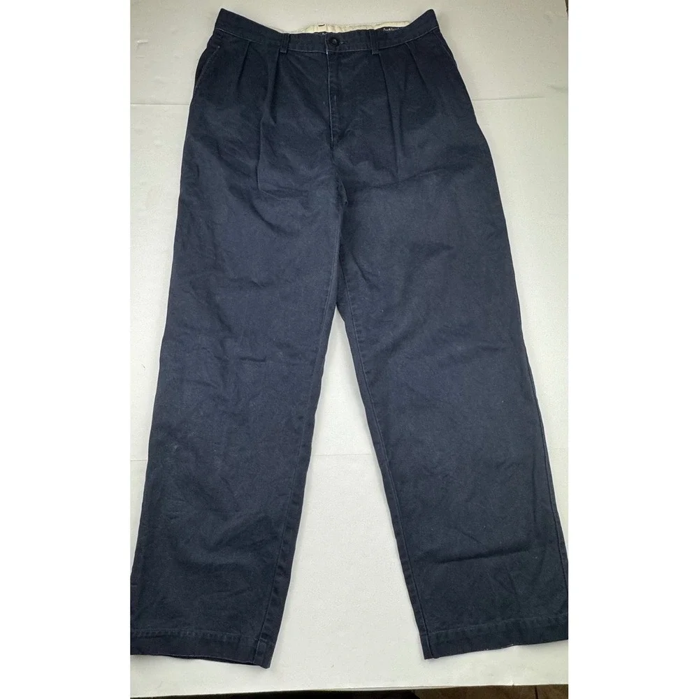 Vintage Polo Ralph Lauren Chinos 33x30 Cotton Navy Blue Pleated Relaxed USA Made